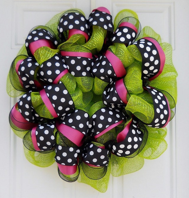 Metallic Lime Green Wreath W/Polka Dots