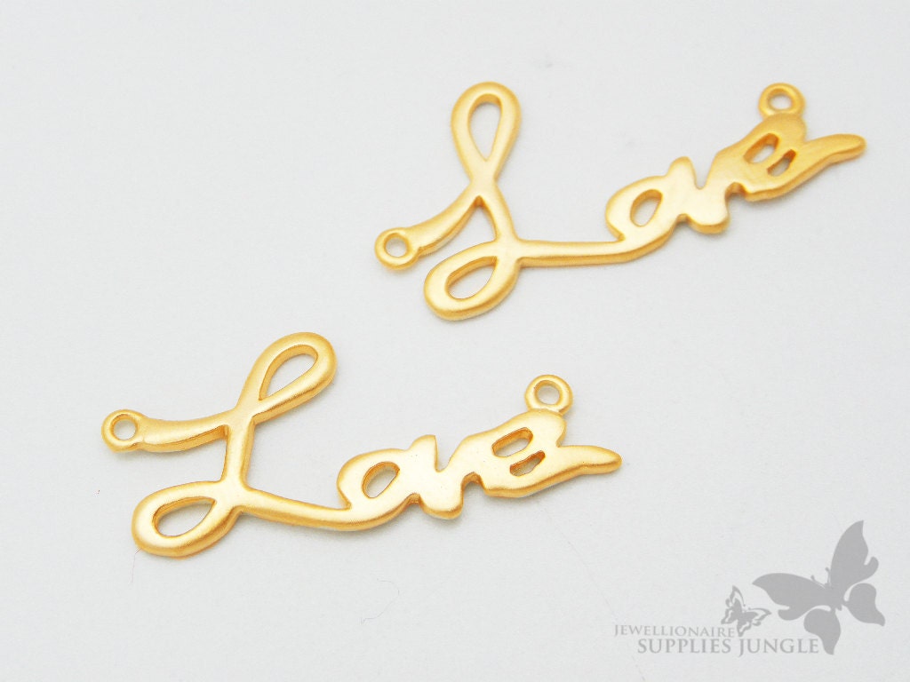 P283-MG// Matt 14k Gold Plated "Love" Pendant, 2Pcs