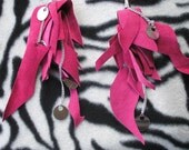 Strawberry Champagne Fuchsia REPURPOSED Suede dangle earrings