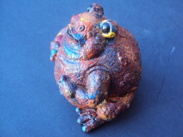 Frog Stone, Hippy Frog,  Handcast and painted. ooak