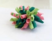korker hair bow Pink and green polka dot