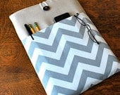 15 inch laptop Macbook Mac book Pro Cover Padded Case Sleeve - Linen with Linen with Grey White Chevron Zig Zag Fabric Pocket