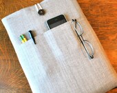 13 inch laptop Macbook Mac book Pro or Air Padded Case Sleeve - Natural Oatmeal Tan Linen Fabric with Pocket