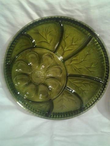 Retro Vintage Olive Indiana Glass 1960s Deviled Egg Appetizer Tray
