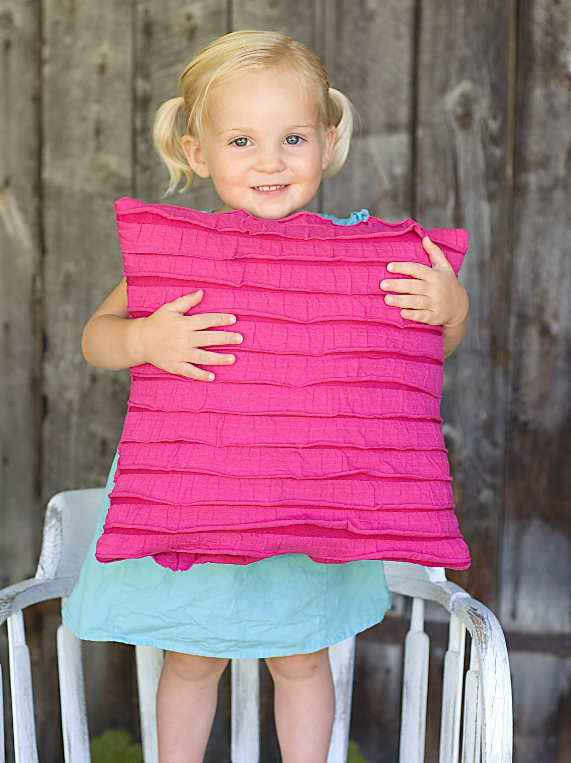 Decorative Bright Pink Ruffle Pillow 14x14 or 16x16