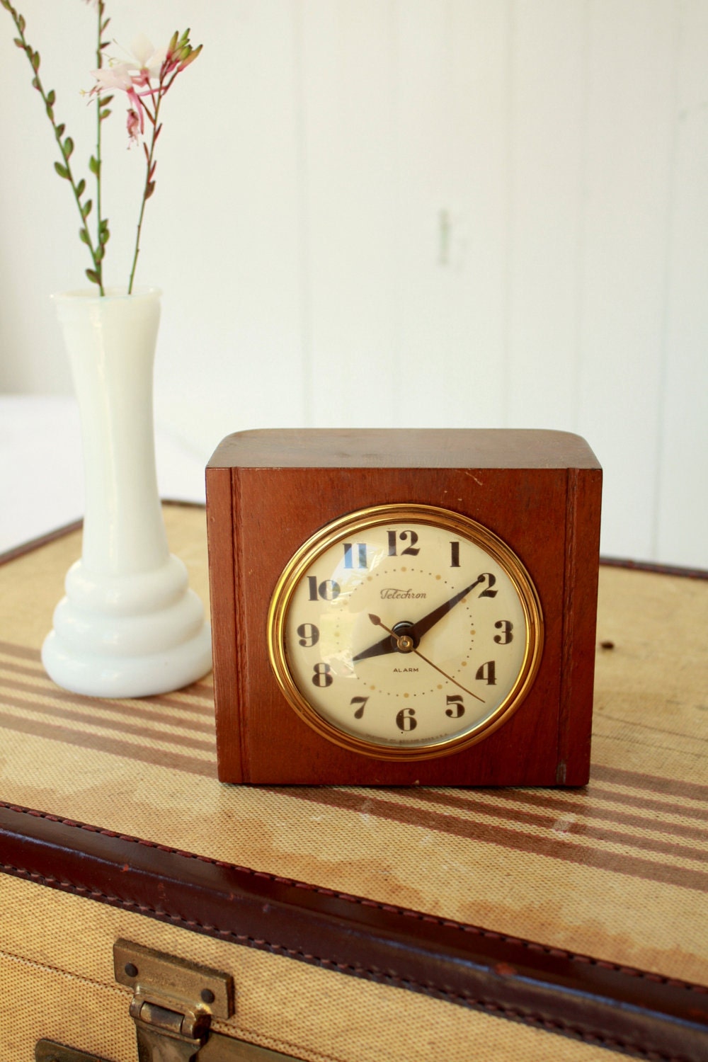 Vintage Alarm Clock Deco 1940s Wood by SummerHolidayVintage
