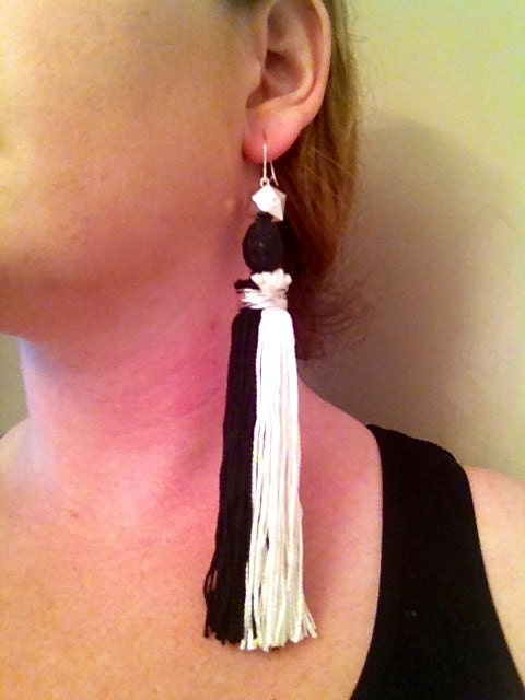 Black and White Tassel Earrings (Reserved for babeboomer61)