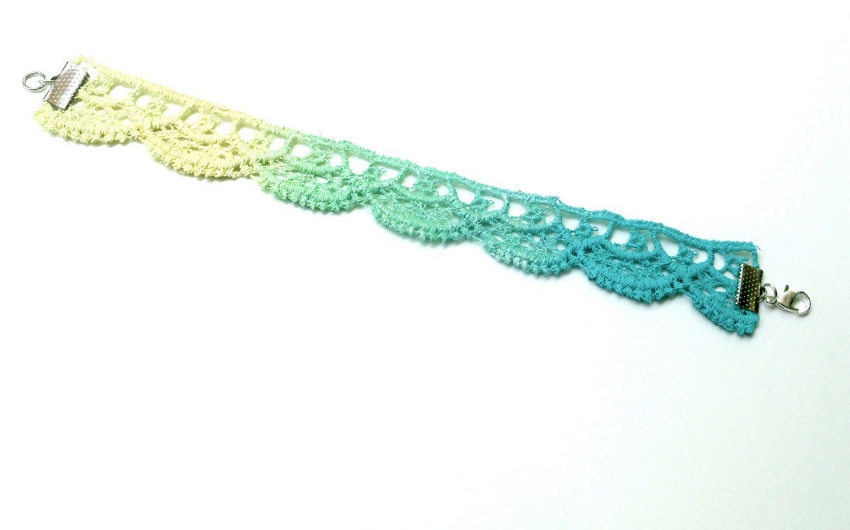 Lace Bracelet Yellow Mint Aqua Blue Ombre - Hand Painted Lace Jewelry Customizable Colors - Lace Fashion