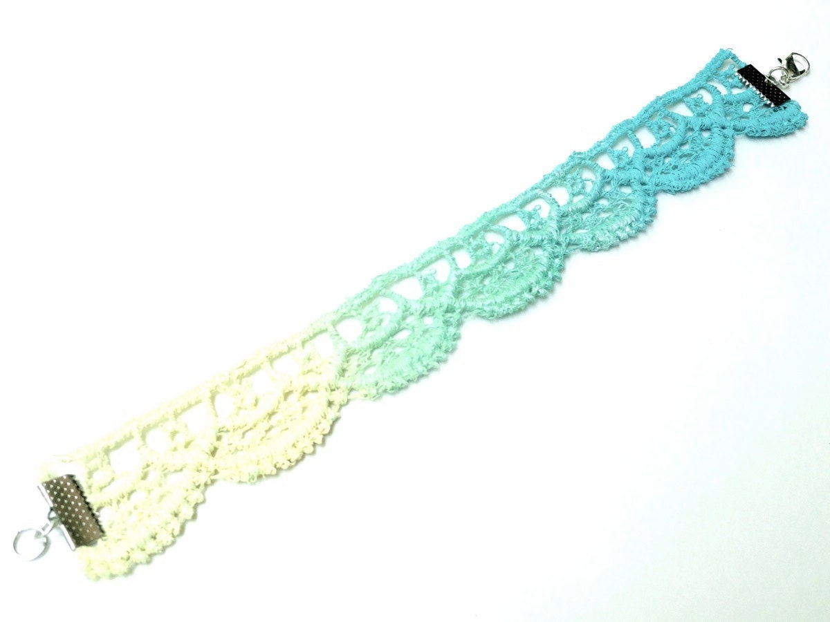 Lace Bracelet Yellow Mint Aqua Blue Ombre - Hand Painted Lace Jewelry Customizable Colors - Lace Fashion