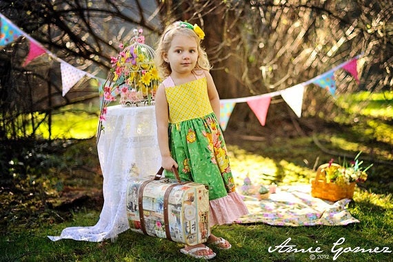 Adeline Dress - Reverse Knot Dress Yellow Pink Green Floral Easter Spring