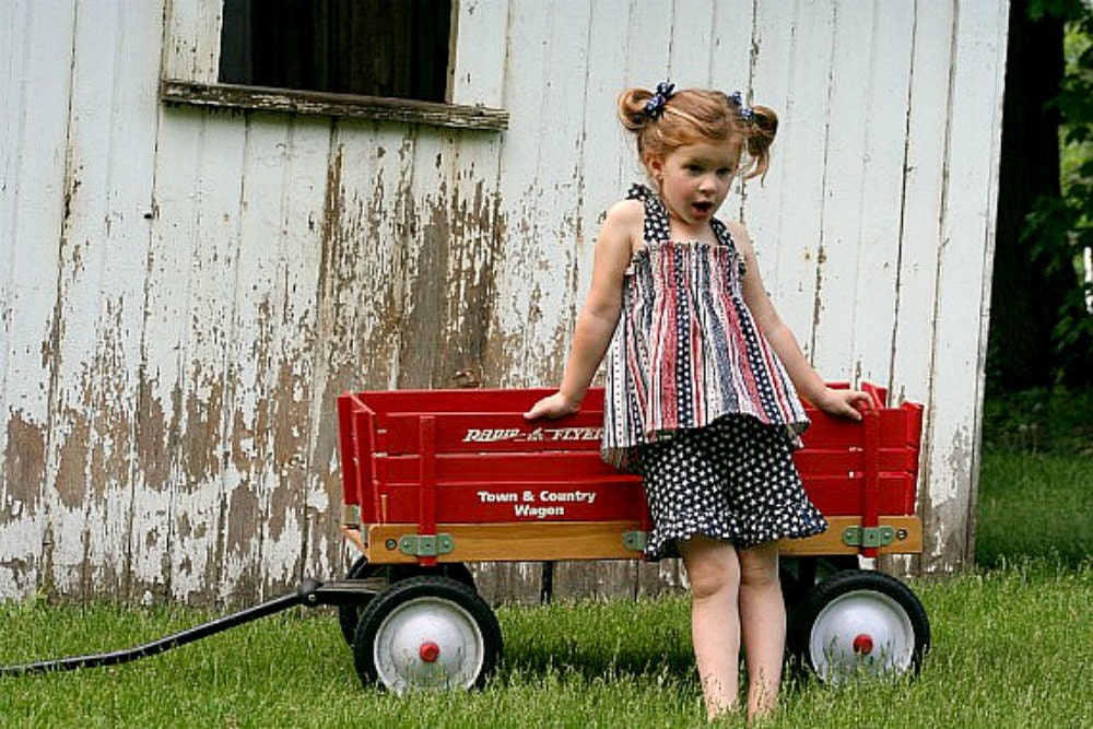 Stars n'  Stripes Outfit - Shirred Halter Top and Ruffle Shorts Patriotic 4th of July Memorial Day Red White Blue