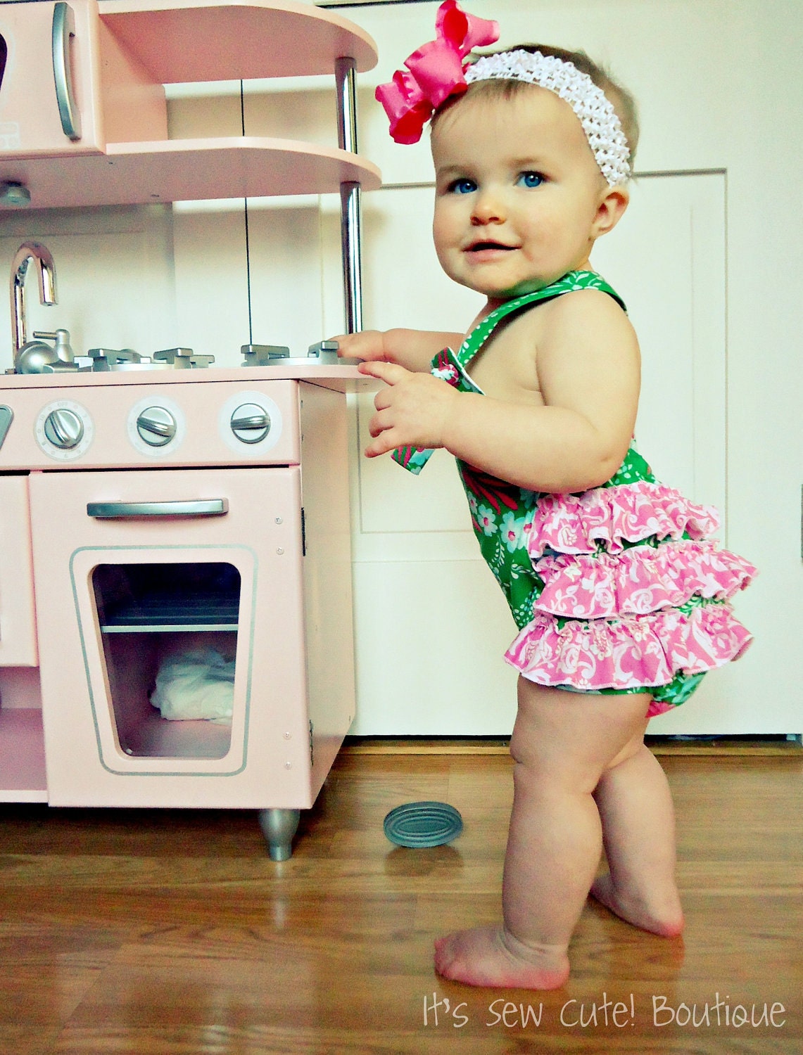The Collyns Sunsuit -  Retro Knot Ruffled Sunsuit Romper for girls green pink Easter Spring Summer