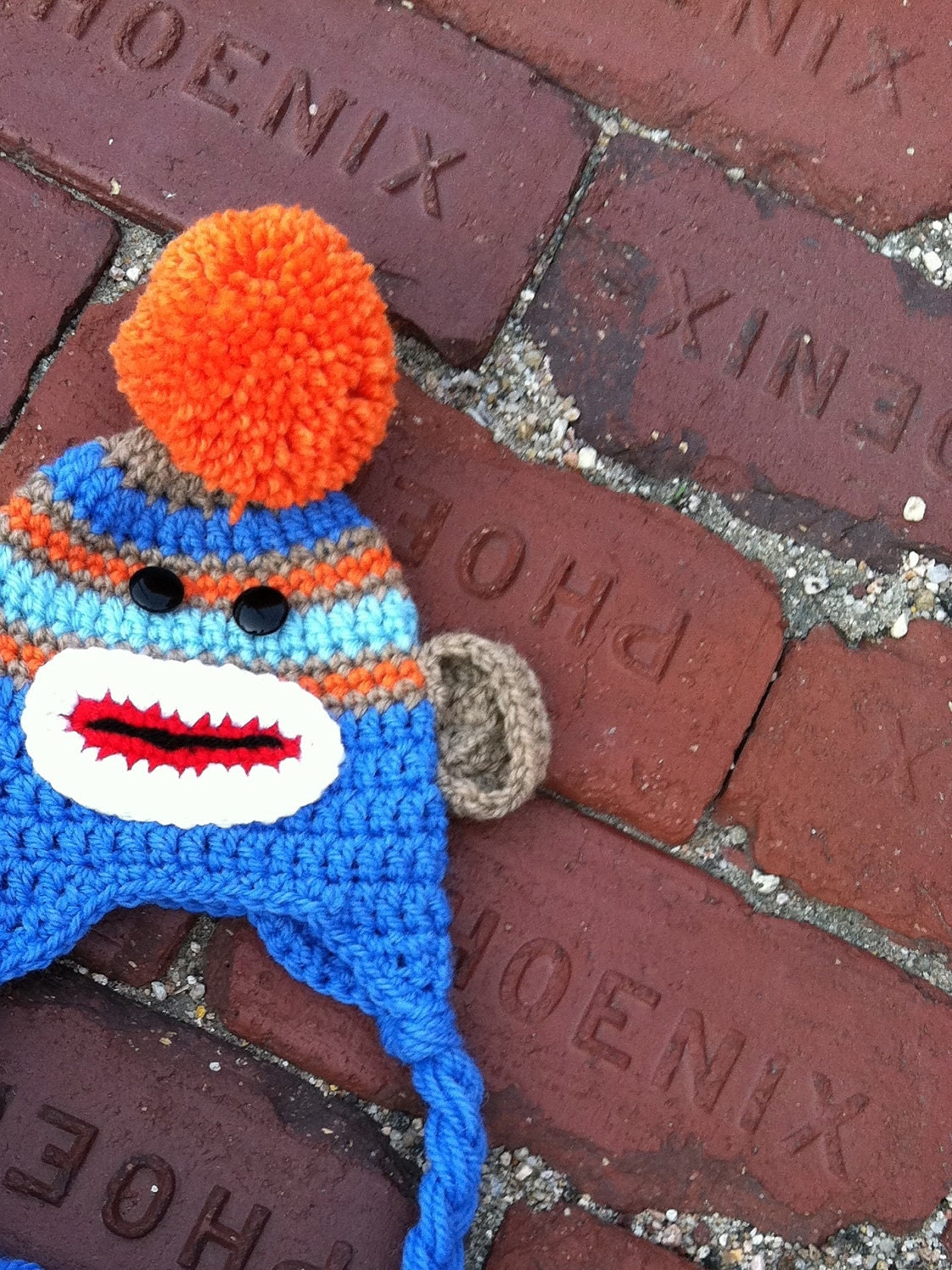 Baby Sock Monkey Hat in Blue and Orange