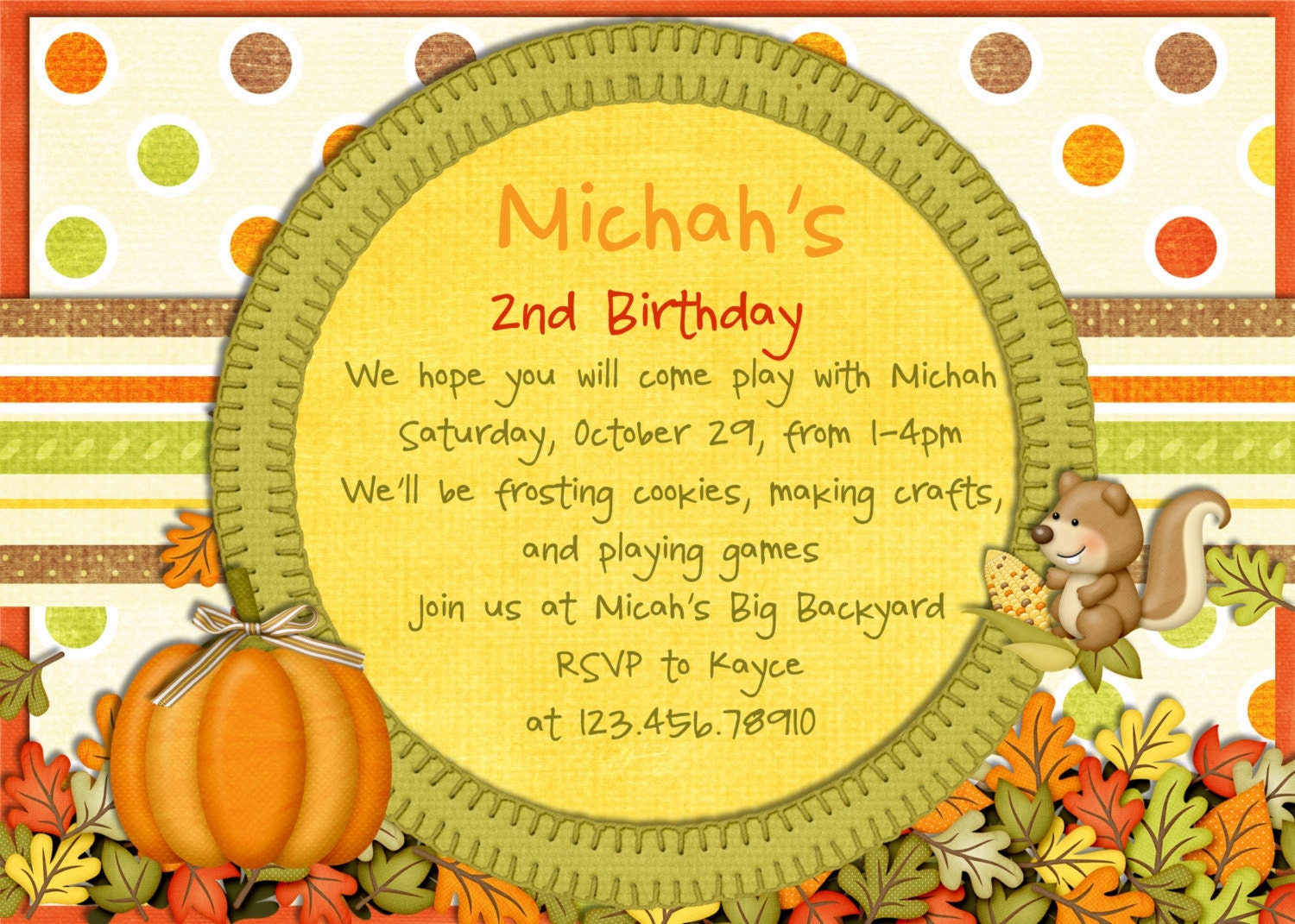 Fall Pumpkin Birthday Invitation - Custom Printable