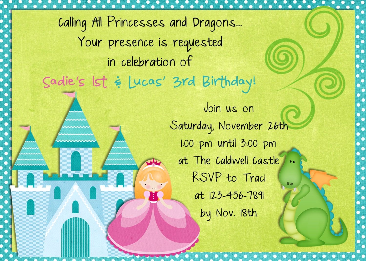 Princess Dragon Birthday Invitation Custom You Print or Email Il_170x135