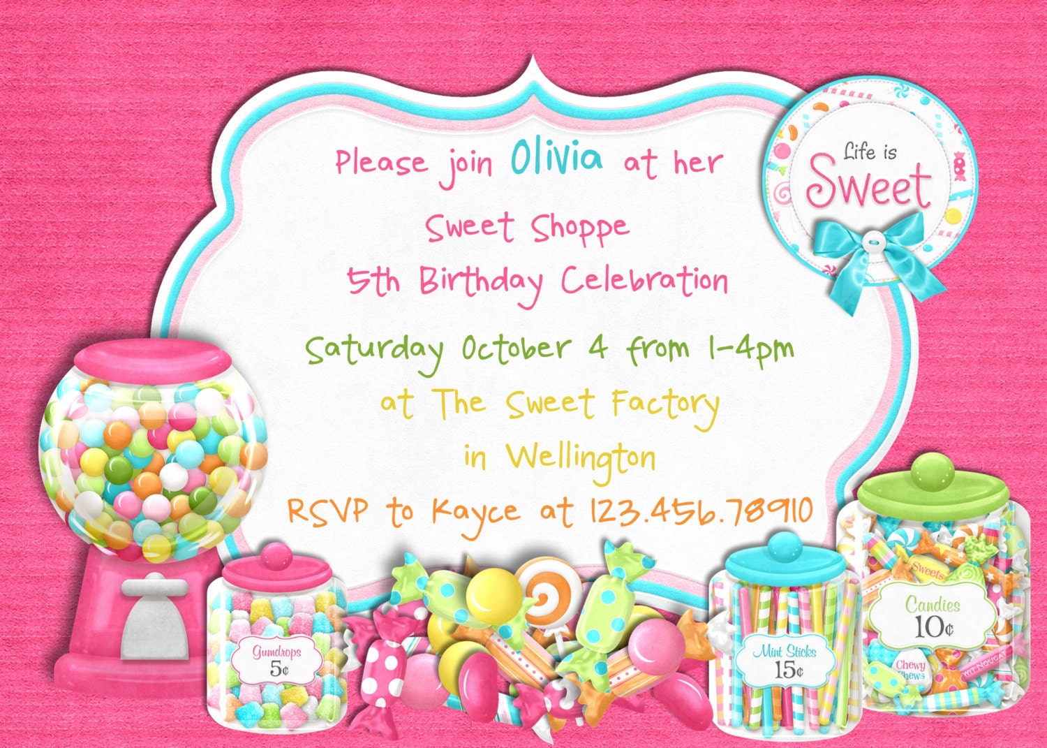 Candy Sweet Shoppe Birthday Invitation - Printable Choose Your Color Il_570xn