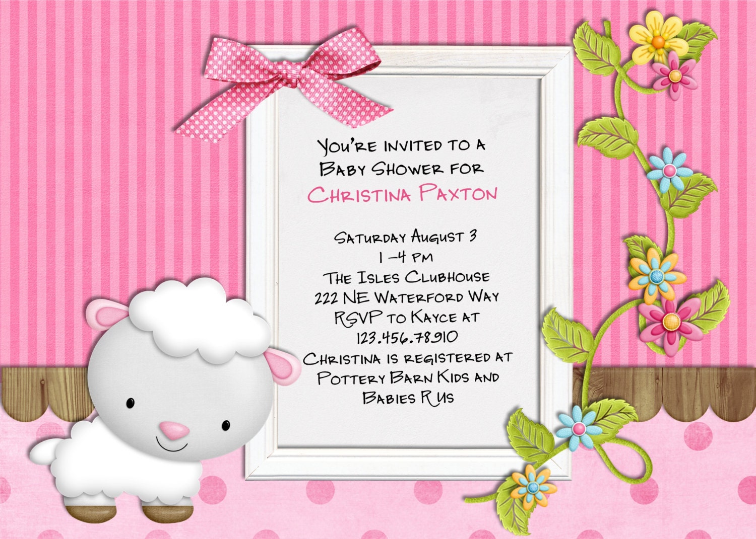 Baby Shower Invitation - Lamb Blue or Pink - You Print Digital File Il_570xn