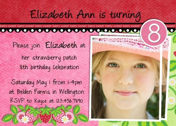 Strawberry Birthday Invitation Printable Custom Photo Card Il_570xn