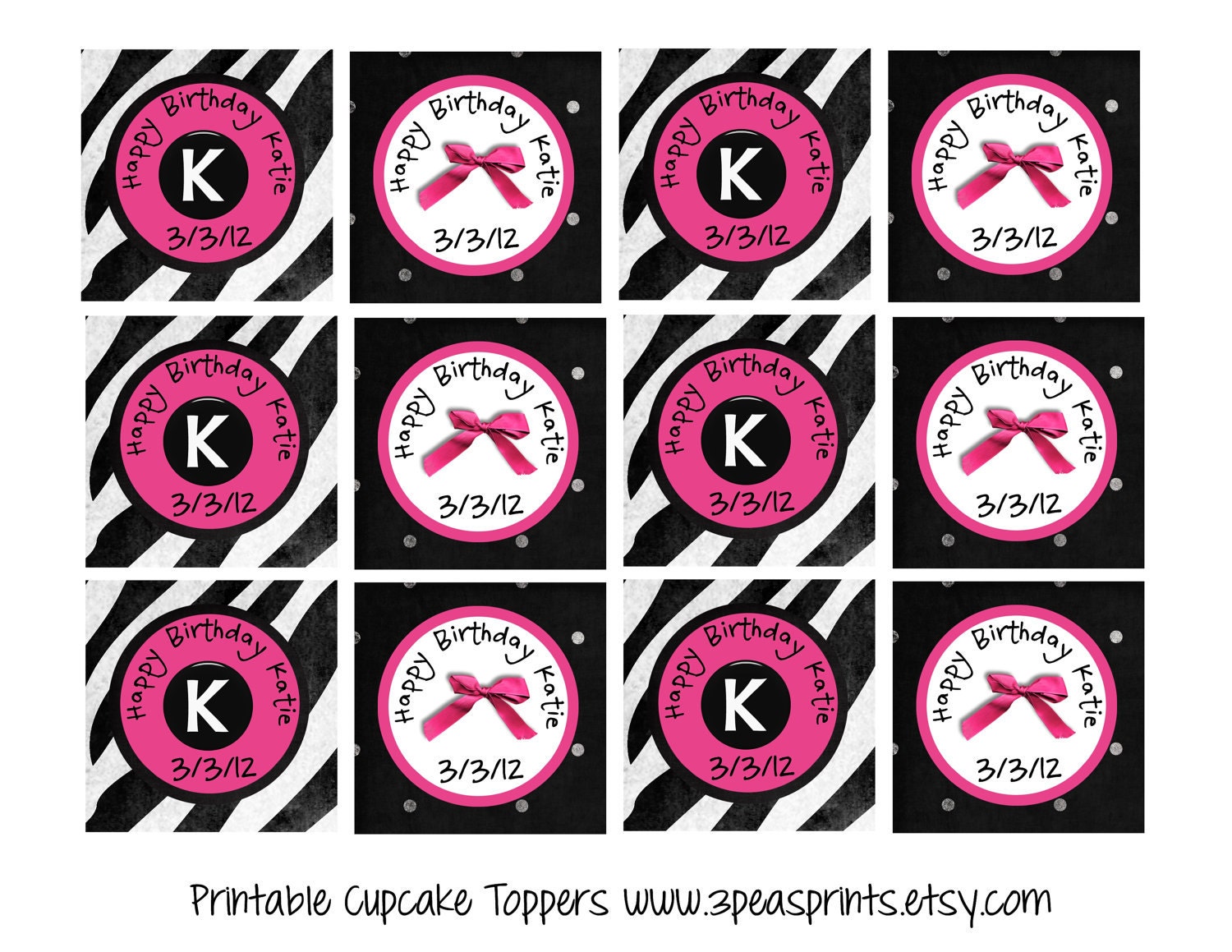 Zebra Cupcake Toppers Printable Pink Teal Custom and Personalized - You Print Il_570xn