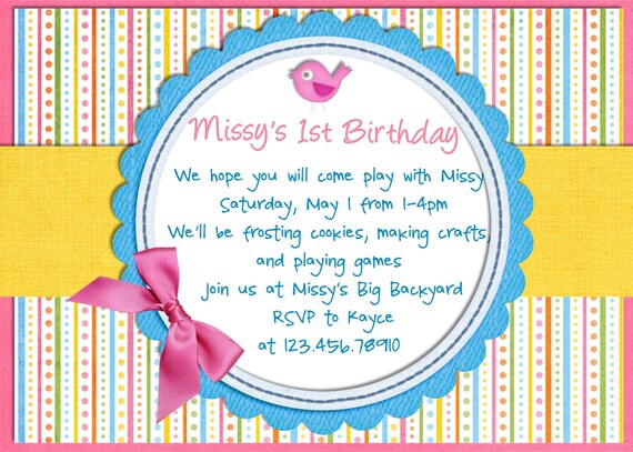 Spring Baby Bird Girl Birthday Invitation - Custom - You Print Il_570xn
