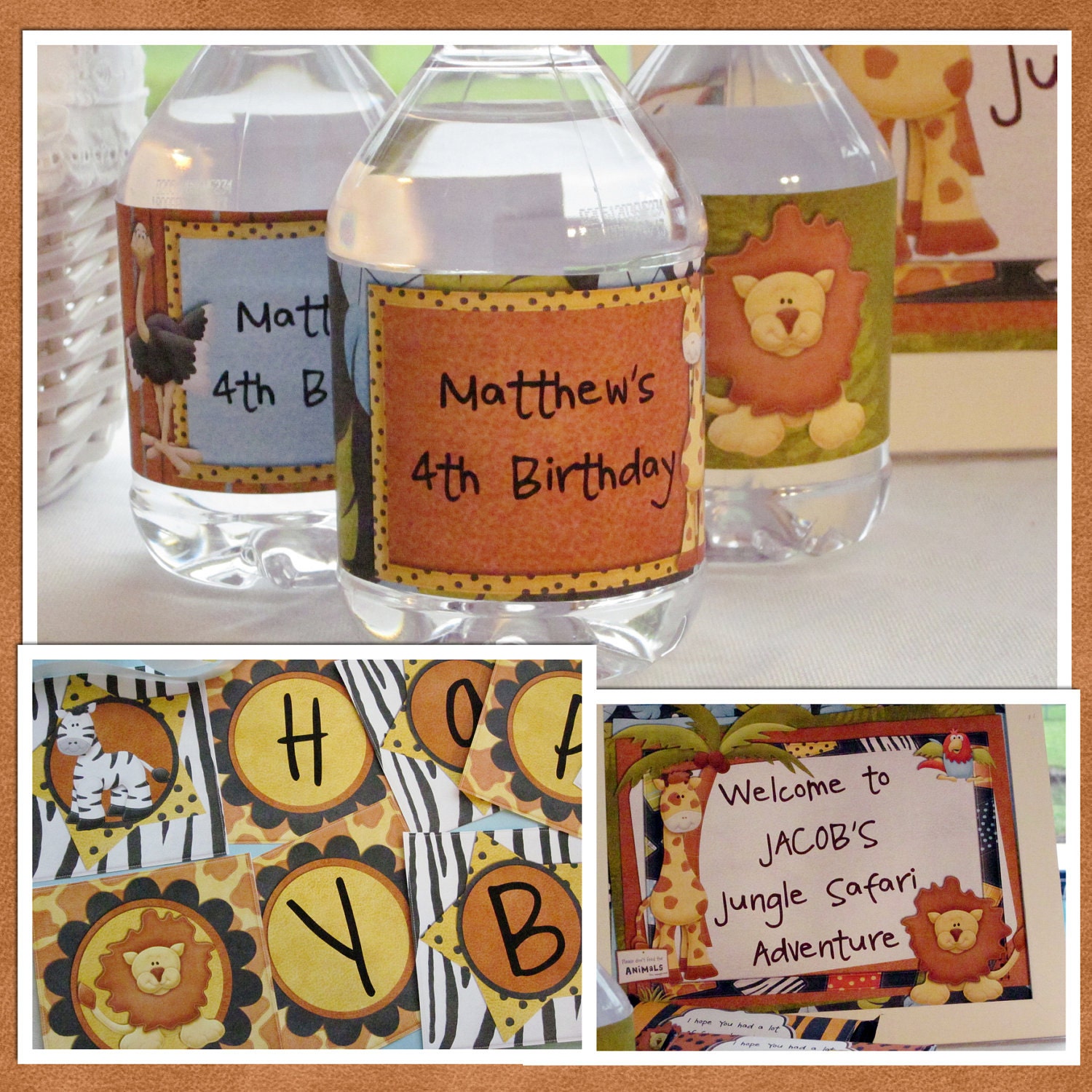 Printable Birthday Water Bottle Wrap Label - Monkey Jungle Safari - Digital File You Print Il_570xn