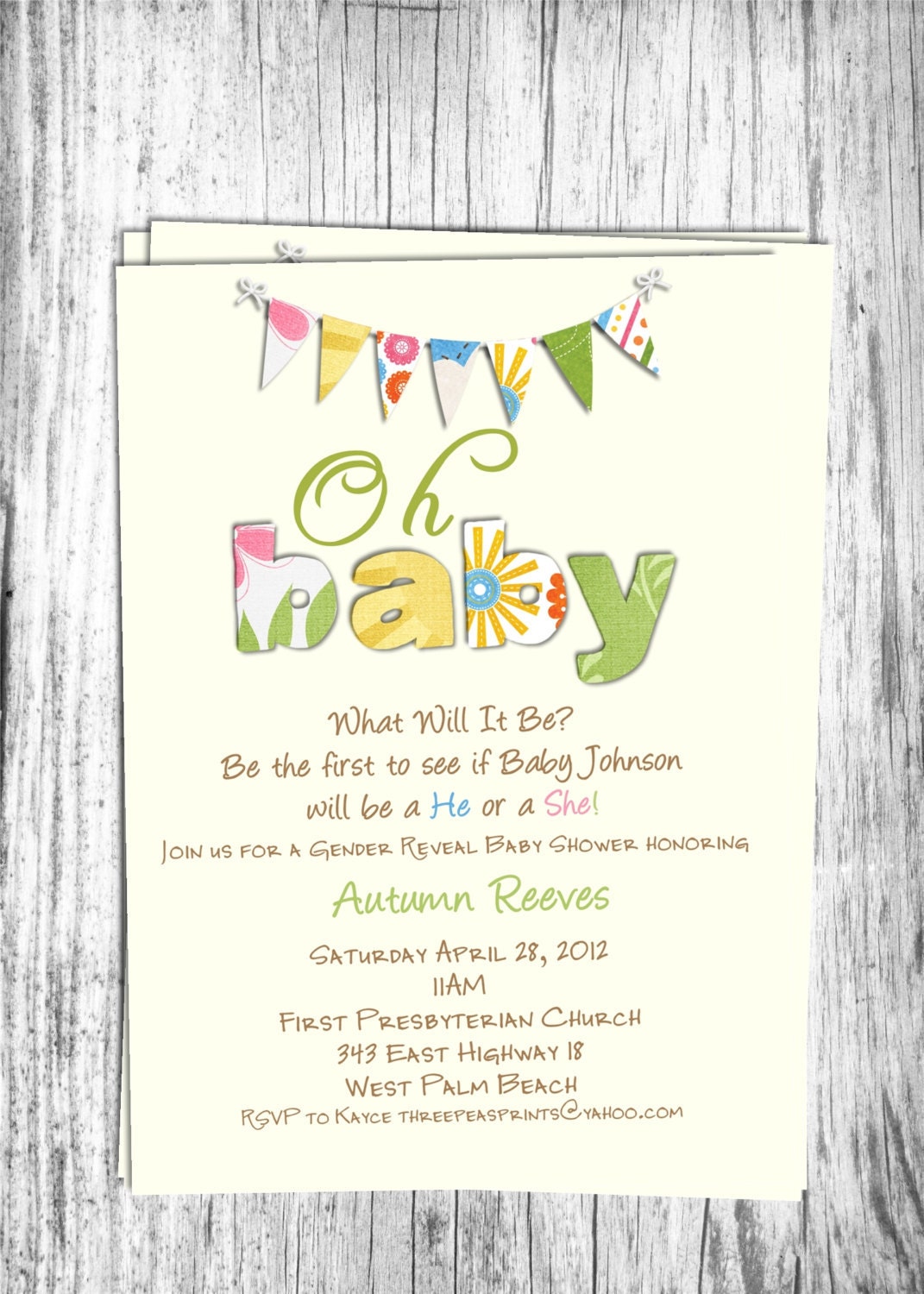 Gender Reveal Baby Shower Invitation Party Printable and Custom Choose Your Color Il_570xn