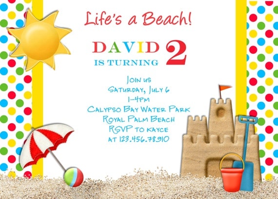 Beach Party Birthday Invitation Sandcastle Invite Printable Custom Il_570xn