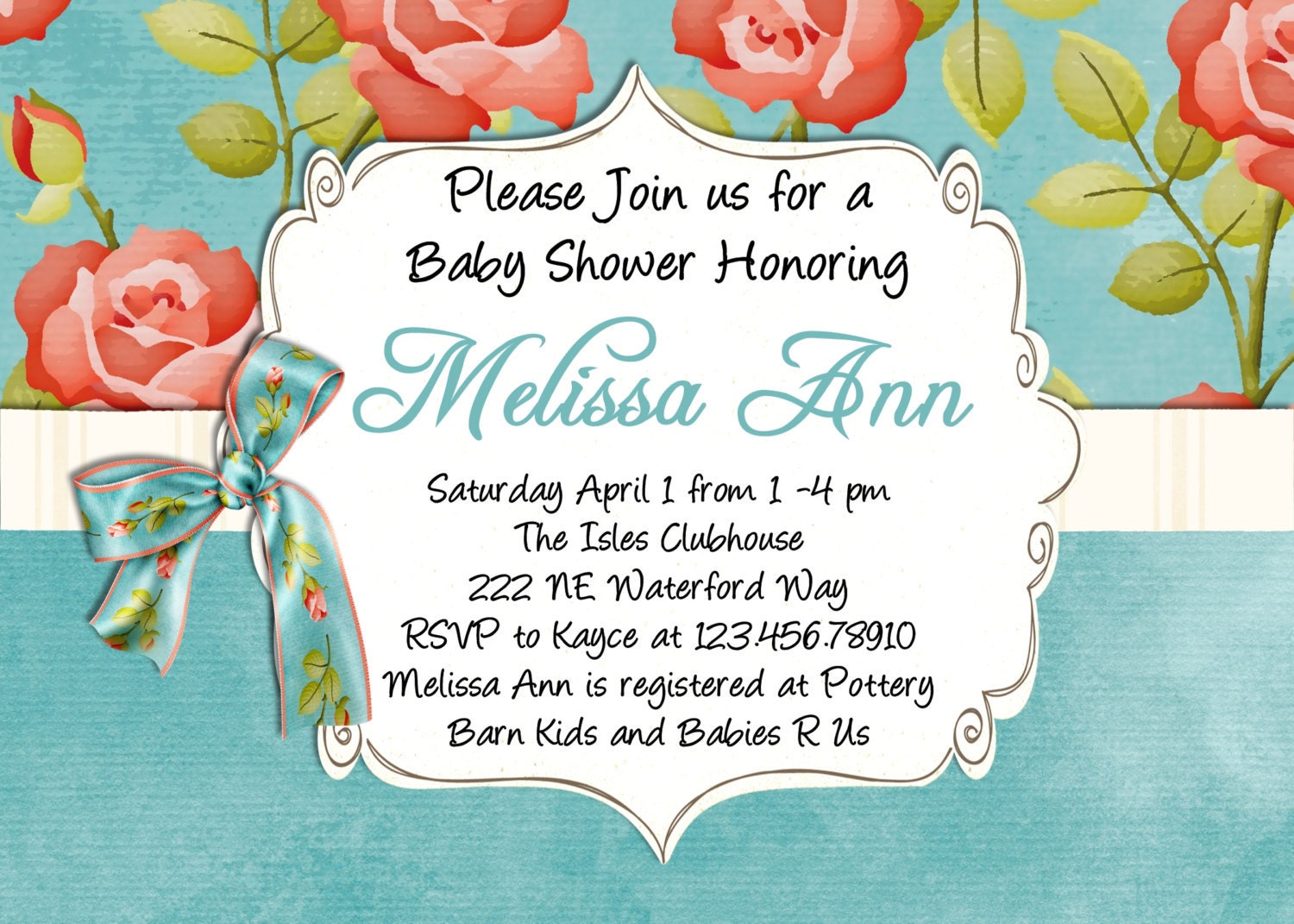 Shabby Chic Rose Baby Shower Invitation Printable Custom Invite Il_570xn
