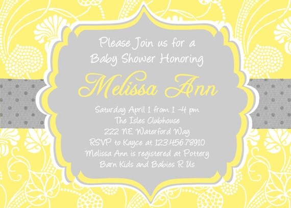 Damask Baby Shower Invitation Yellow Gray Printable Custom Invite Il_570xn