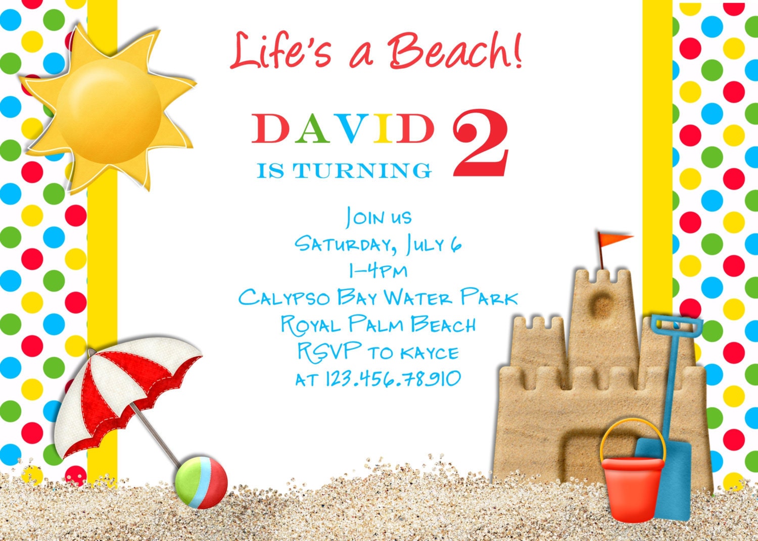 Beach Party Birthday Invitation Sandcastle Invite by 3PeasPrints