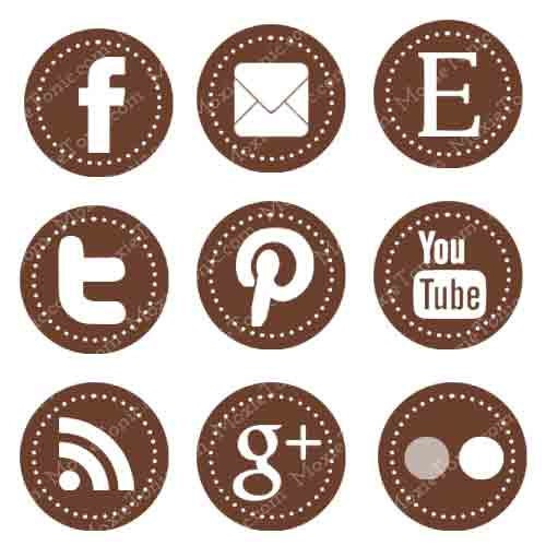 Brown Web & Blog Buttons: 9 Social Media Buttons For Your Blog