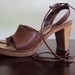Vintage SIZE 7 Made in Brazil Wooden Heel and Leather "Carmen" Lace-Up Sandals