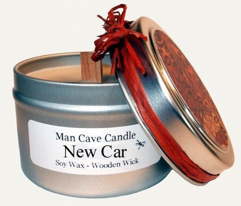 MAN CAVE CANDLE - New Car Scented - 100% Soy with Wooden Wick - 4 oz