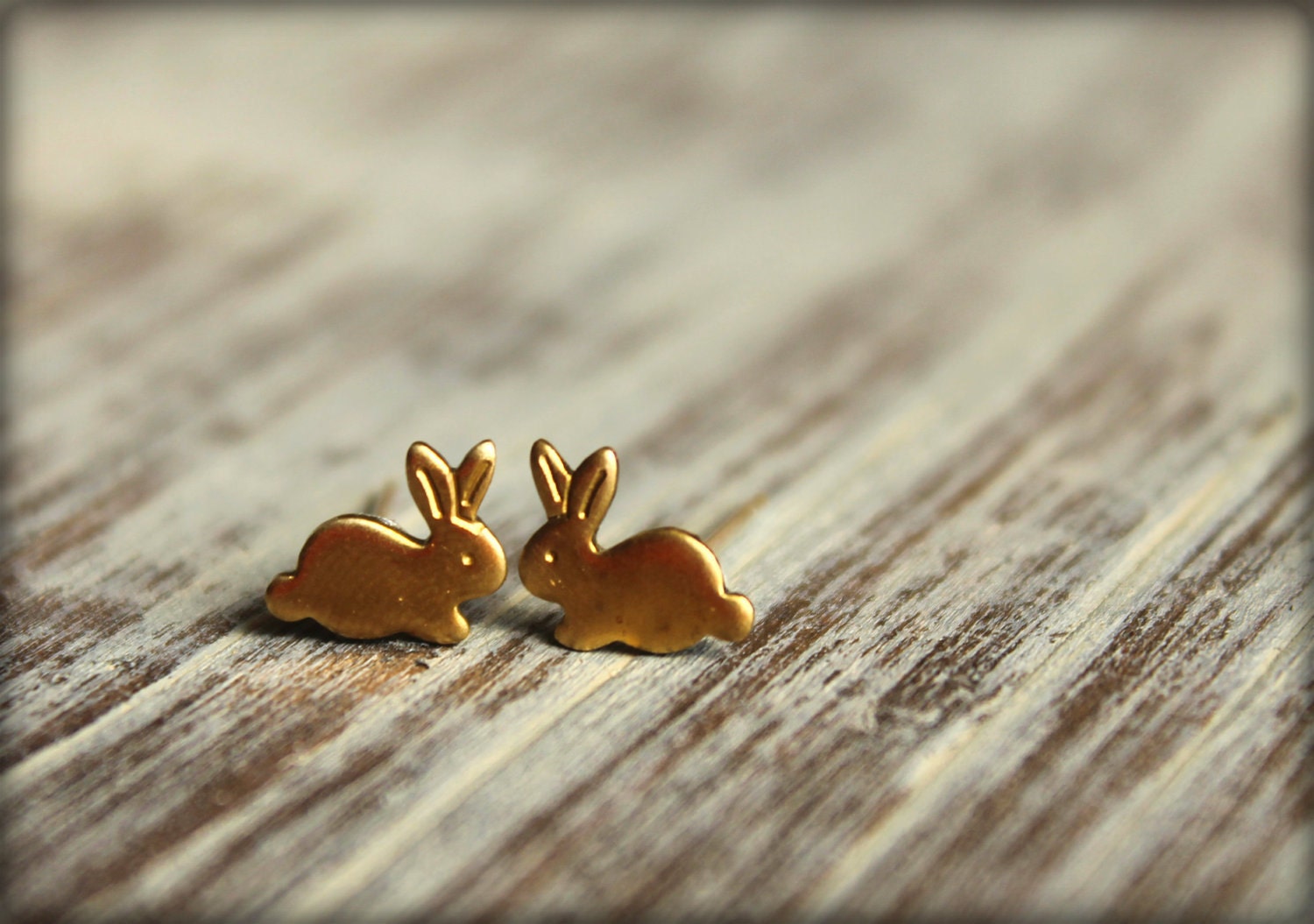 Tiny Bunny Earring Studs in Raw Brass, Surgical Steel Posts