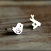 Bird and Tree Earring Studs in Matte Silver, Sterling Silver Posts