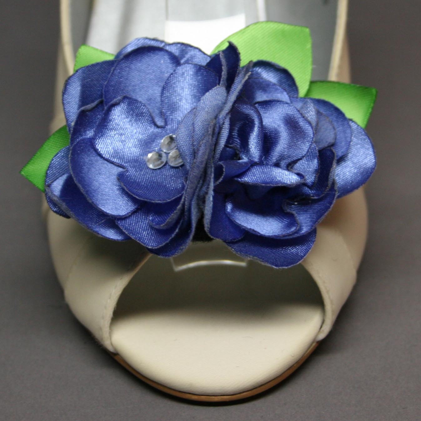 Custom Wedding Shoes -- Ivory Wedding Wedges with Purple and Green Flower Adornment