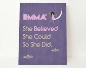 Children's Art Print, Inspirational Quote Print, Kids Wall Art 8x10, She Believed She Could So She Did