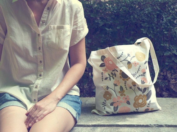 Flowers - screen printed canvas Tote bag