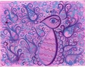 Pretty Peacock in Pink & Purple. Original Acrylic Painting on Soviet Page. OOAK