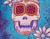 Sugar Skull Art. Whimsical Dia De Los Muertos Painting. Original Oil on Canvas work from Allie Kelley.