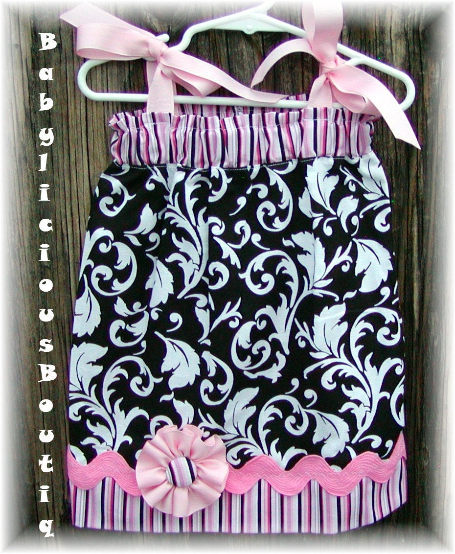 Girls Pillowcase Dress Infant toddler Custom Striped Damask...sizes 0-6, 6-12, 12-18, 18-24 months, 2T, 3T..Bigger sizes AVAILABLE