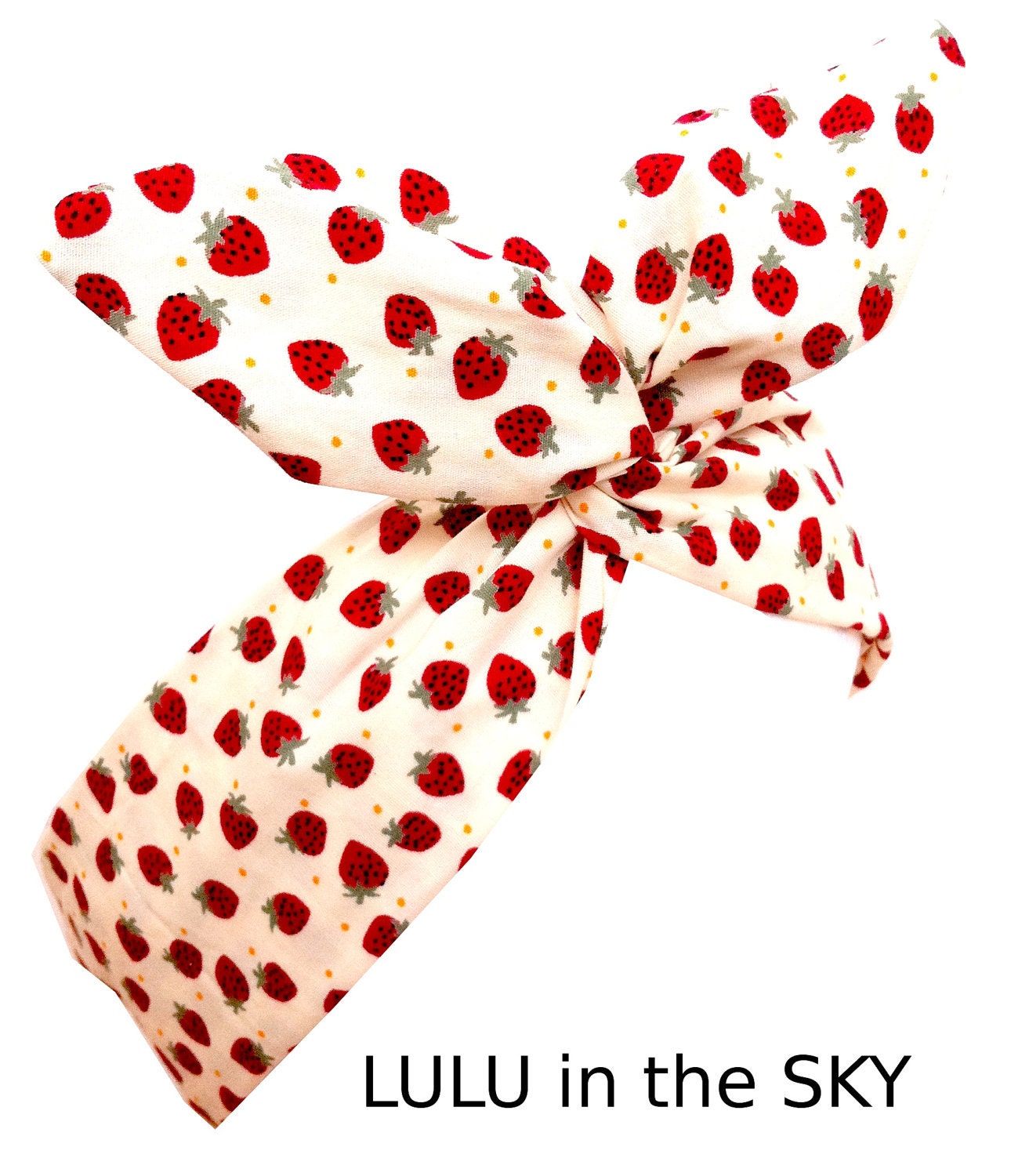 Pin Up ROCKABILLY Cream with Red Strawberry Print Wire Headband Hair Wrap