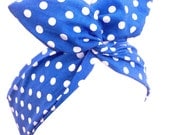 Royal Blue & White Polka Dot wire ROCKABILLY Pin Up Headband Hair Wrap