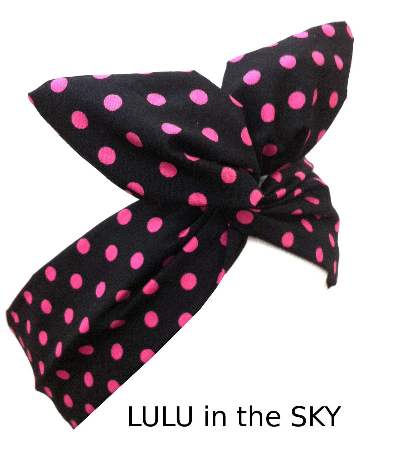 Black with Pink Polka Dot wire ROCKABILLY Pin Up Headband Hair Wrap