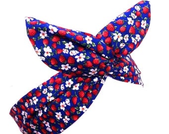 PIN UP ROCKABILLY Royal Blue, Red Strawberry & White Daisy Wire Headband