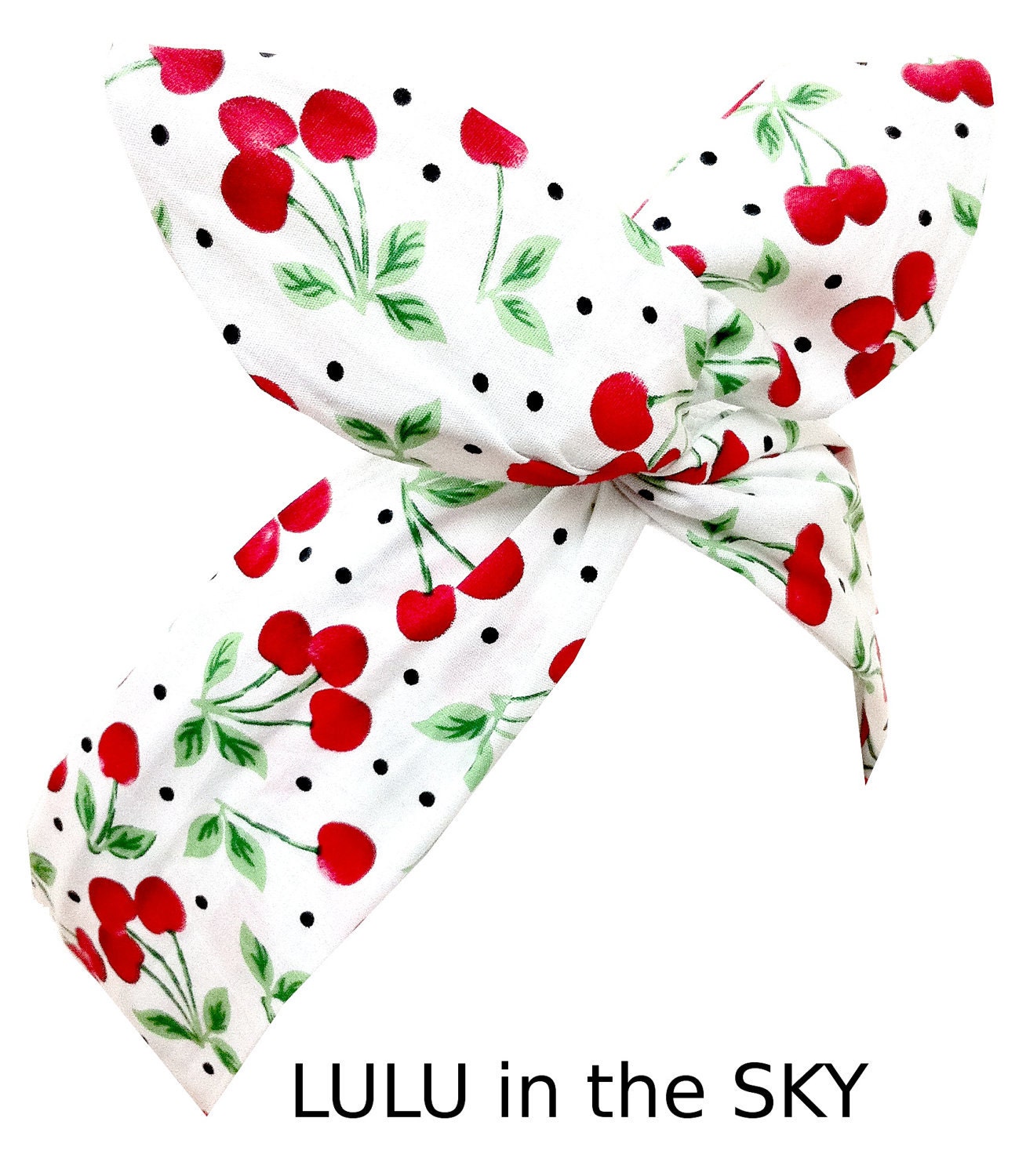Pin Up ROCKABILLY White with Red CHERRY Print Wire Headband Hair Wrap