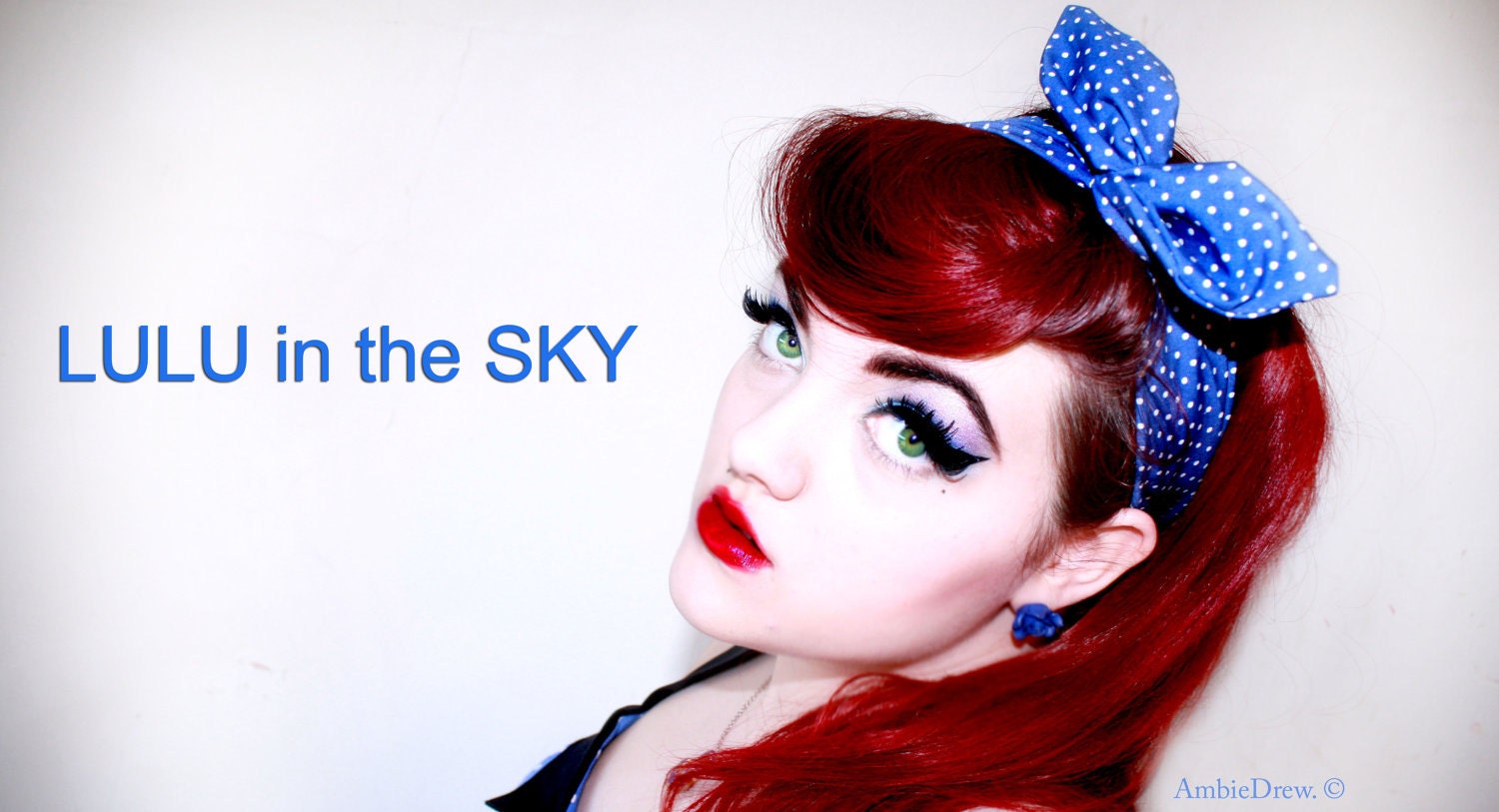 Pin Up ROCKABILLY Wire Headband - Blue Nautical Sailor girl Polka Dot Pin Dot Hair Wrap