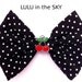 Rockabilly Pin Up Black & White Polka Dot hair bow on clip with Cherry Charms