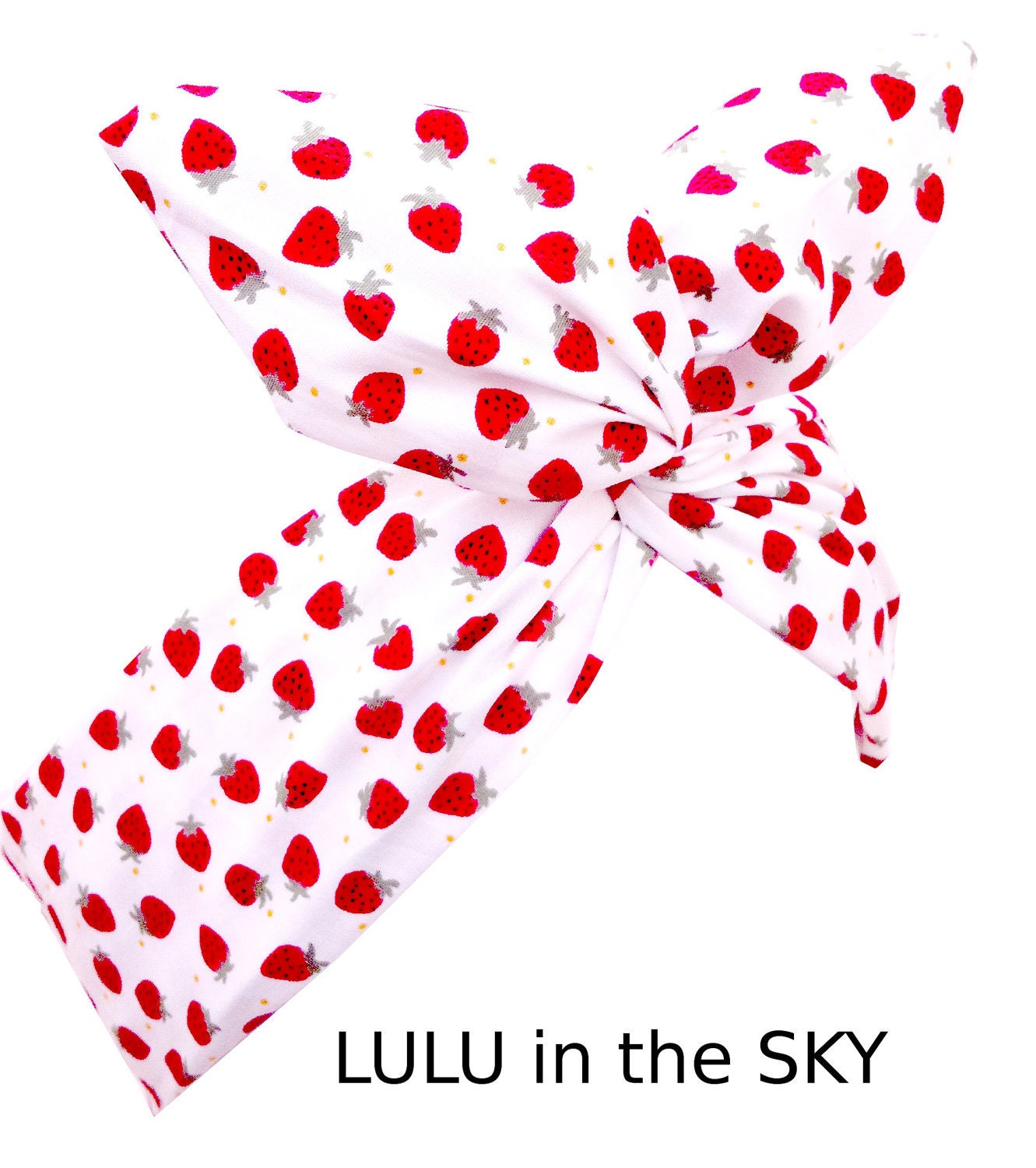 Pin Up ROCKABILLY White with Red Strawberry Print Wire Headband Hair Wrap