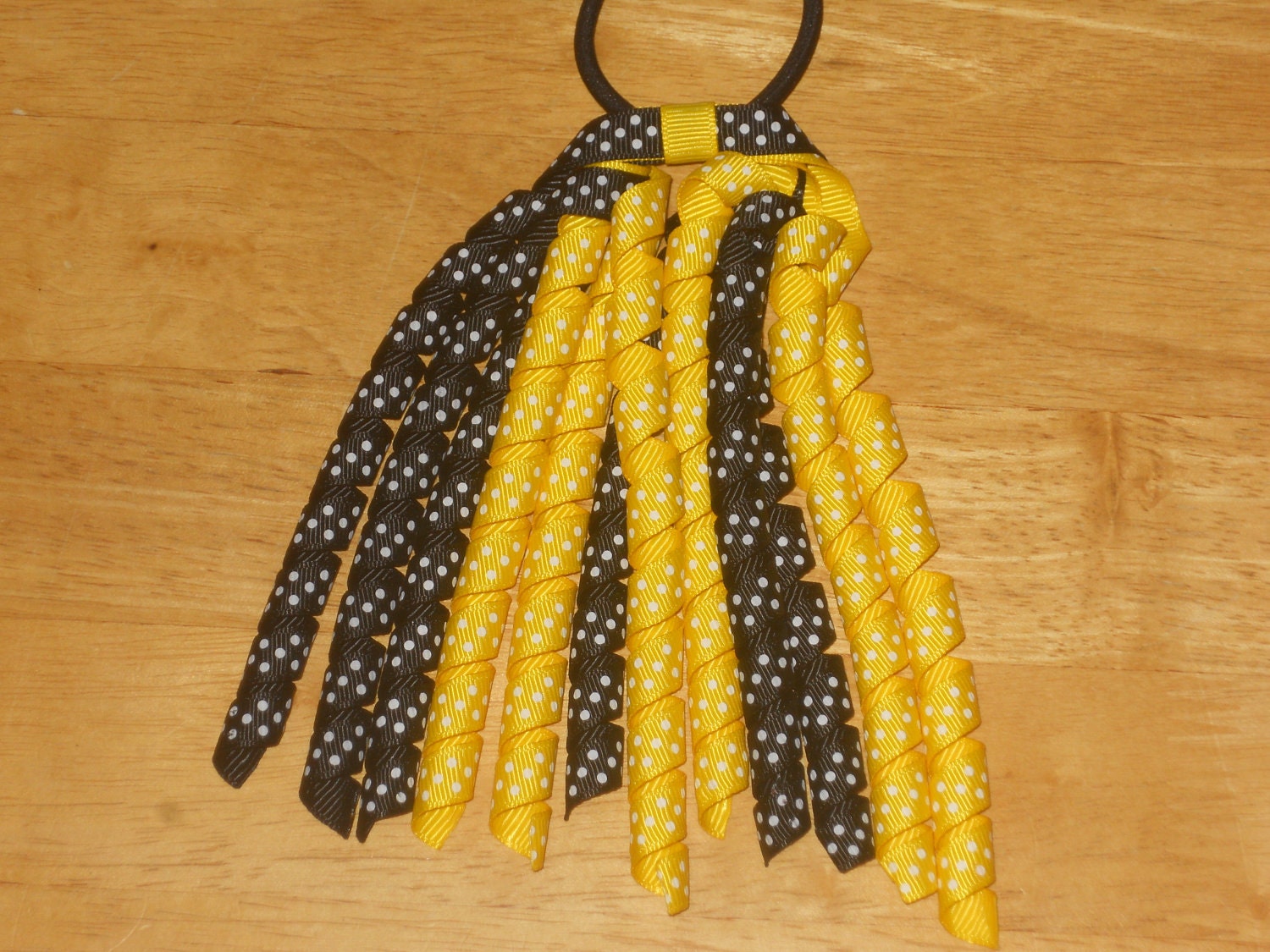 Ponytail Holder for Hair - Yellow and Black Dots